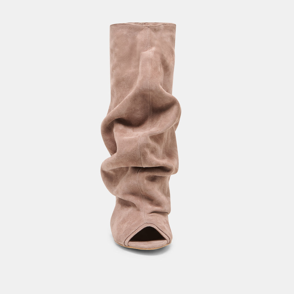 CLYFF Taupe Suede Slouch Foldover Open-Toe Boots / Dolce Vita