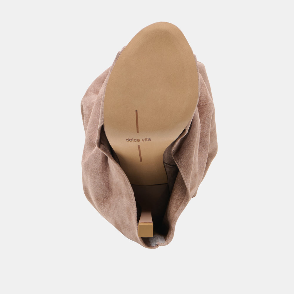 CLYFF Taupe Suede Slouch Foldover Open-Toe Boots / Dolce Vita