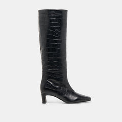 Trixi Noir Croco Embossed Leather Boots / Dolce Vita
