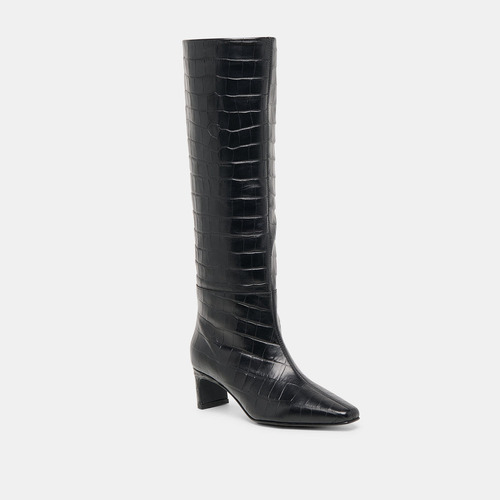 Trixi Noir Croco Embossed Leather Boots / Dolce Vita