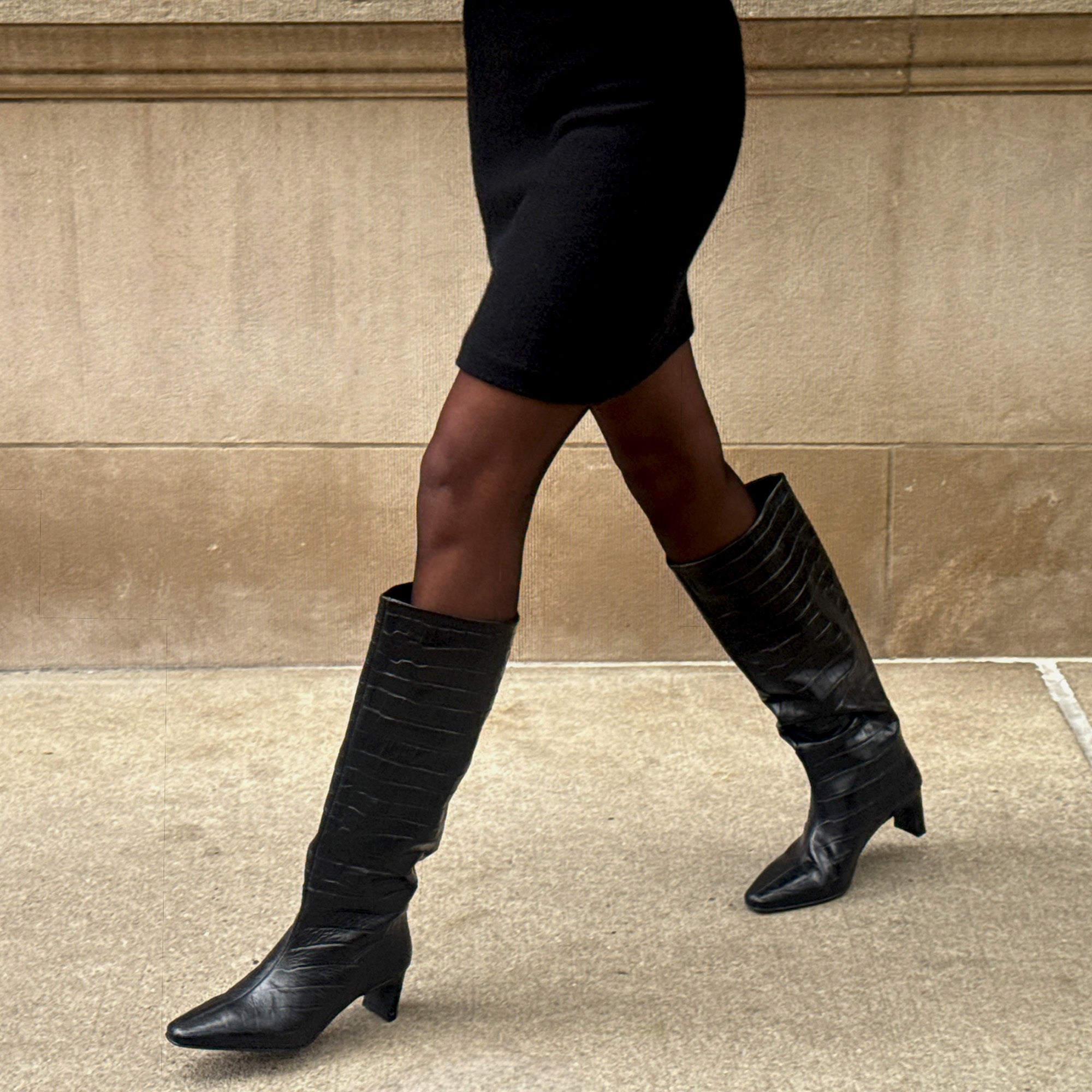 Trixi Noir Croco Embossed Leather Boots / Dolce Vita