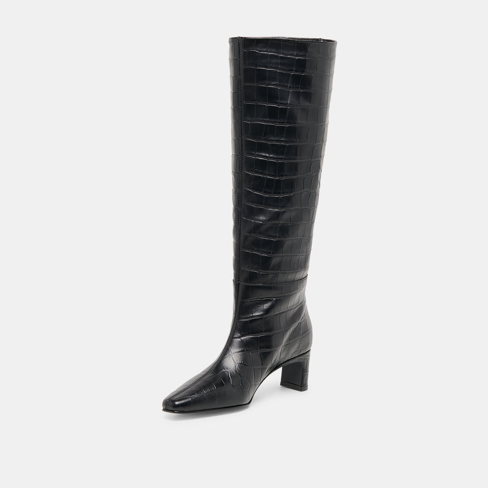 Trixi Noir Croco Embossed Leather Boots / Dolce Vita