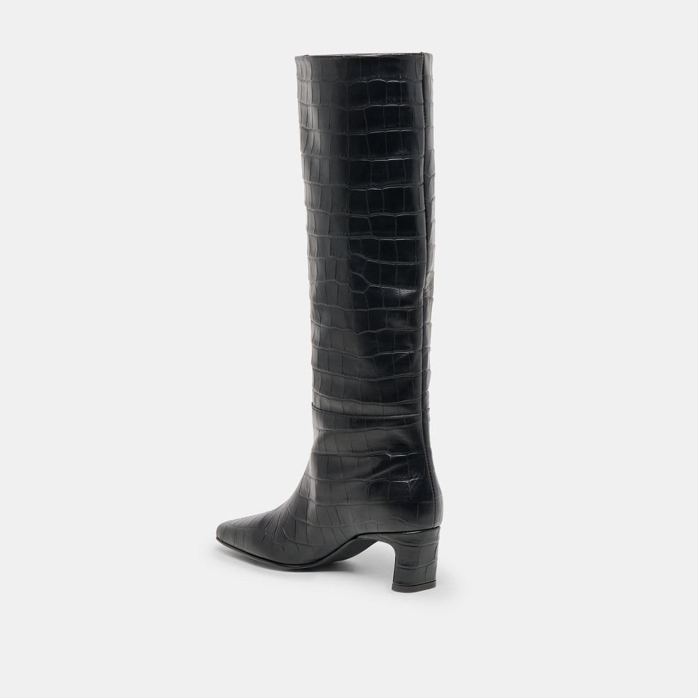 Trixi Noir Croco Embossed Leather Boots / Dolce Vita