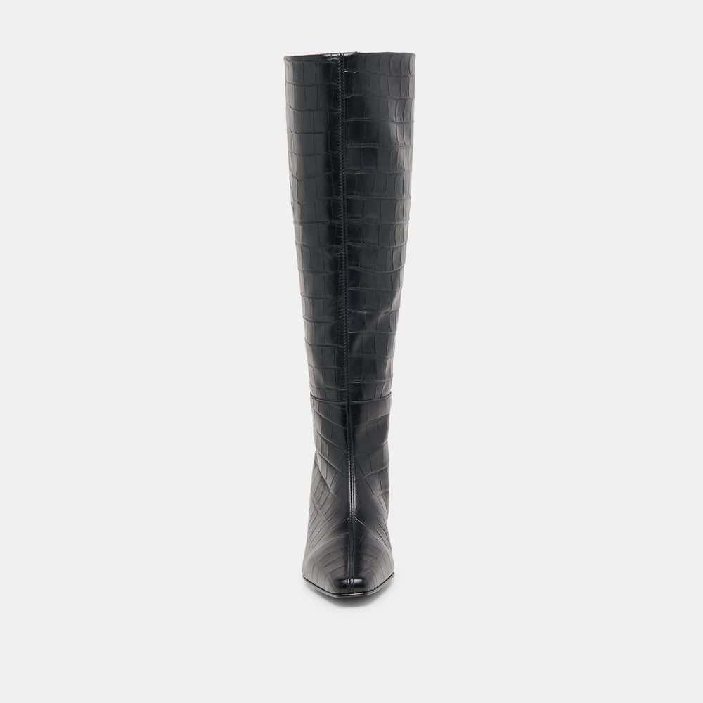 Trixi Noir Croco Embossed Leather Boots / Dolce Vita