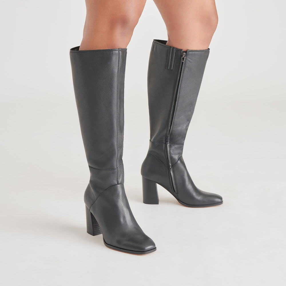 FYNN Wide Calf Boots Onyx Leather | Women's Onyx Knee-High Boots
 – Dolce Vita / Dolce Vita