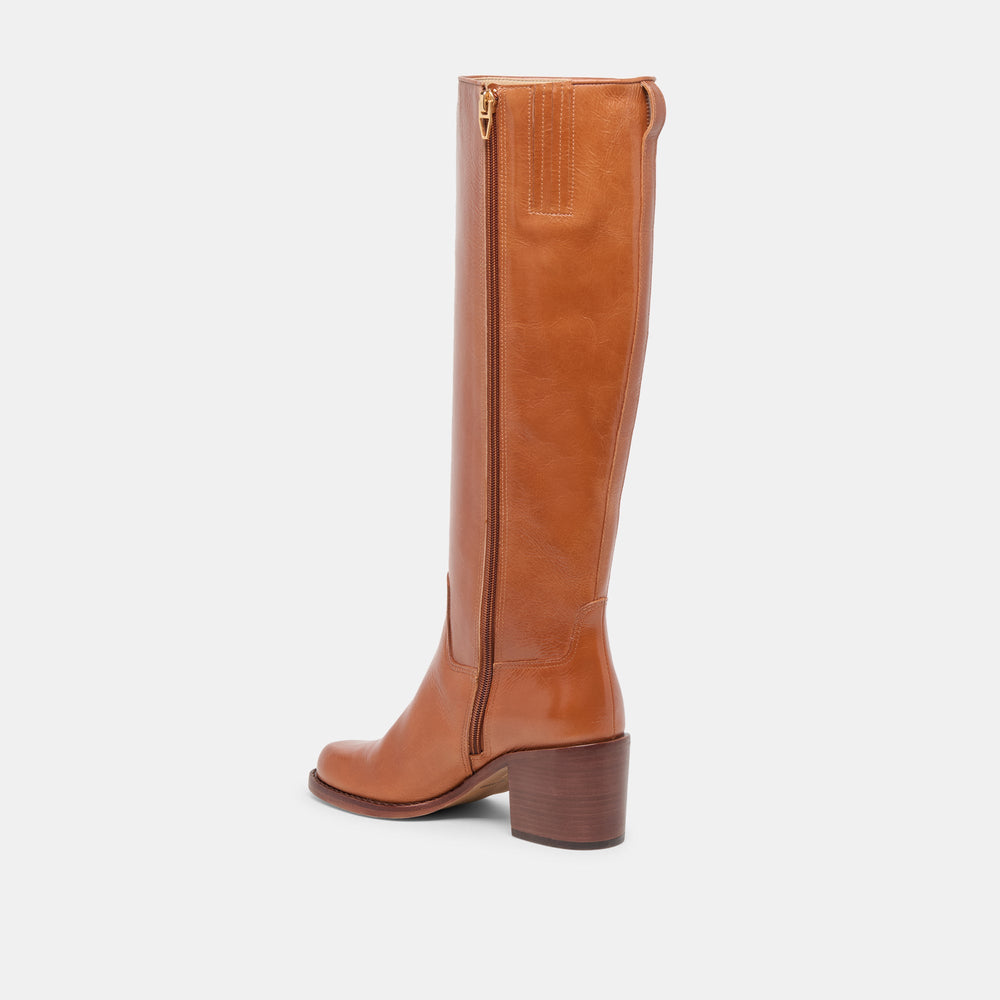 Lucyle Tan Leather Wide Calf Boots / Dolce Vita