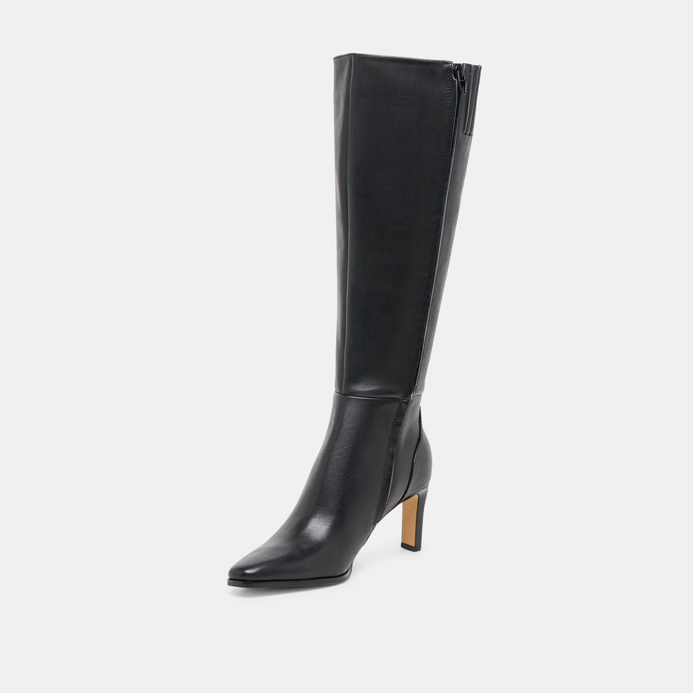 Emmi Black Leather Wide Calf Boots / Dolce Vita