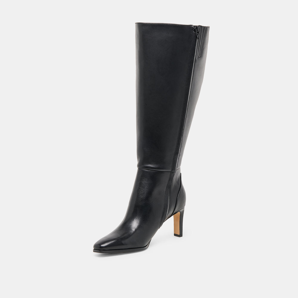 Emmi Black Leather Extra Wide Calf Boots / Dolce Vita