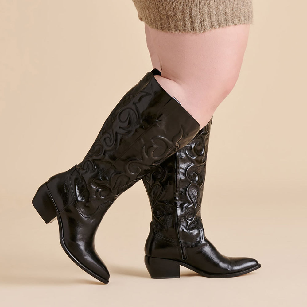 Mirla Black Leather Extra Wide Calf Boots / Dolce Vita