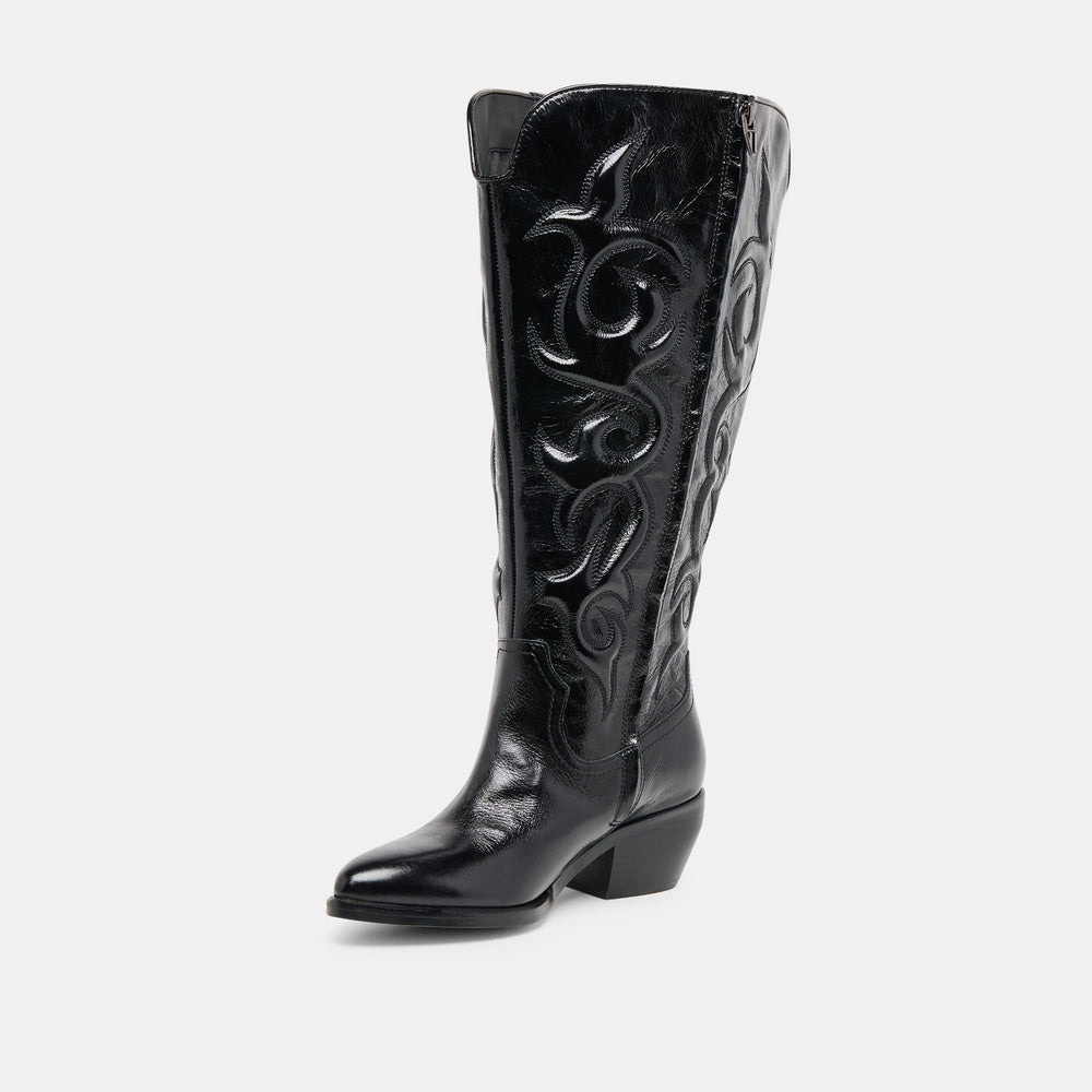 Mirla Black Leather Extra Wide Calf Boots / Dolce Vita