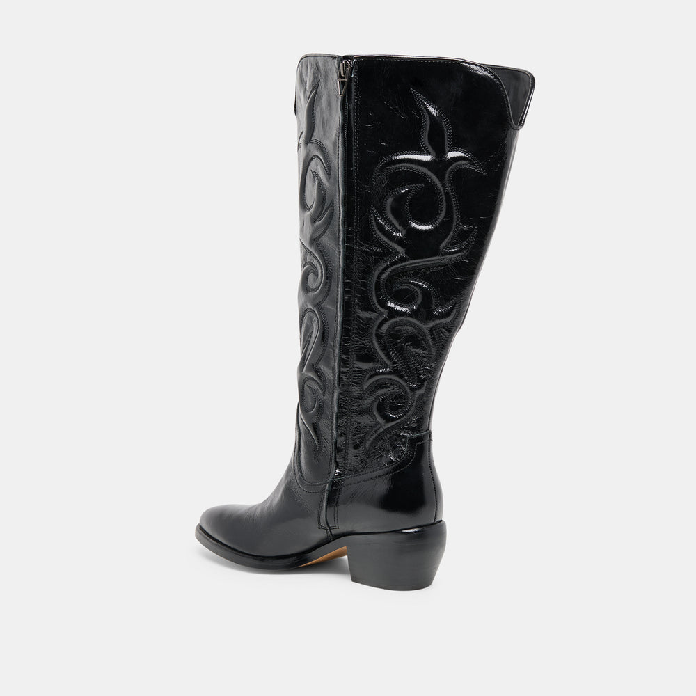 Mirla Black Leather Extra Wide Calf Boots / Dolce Vita