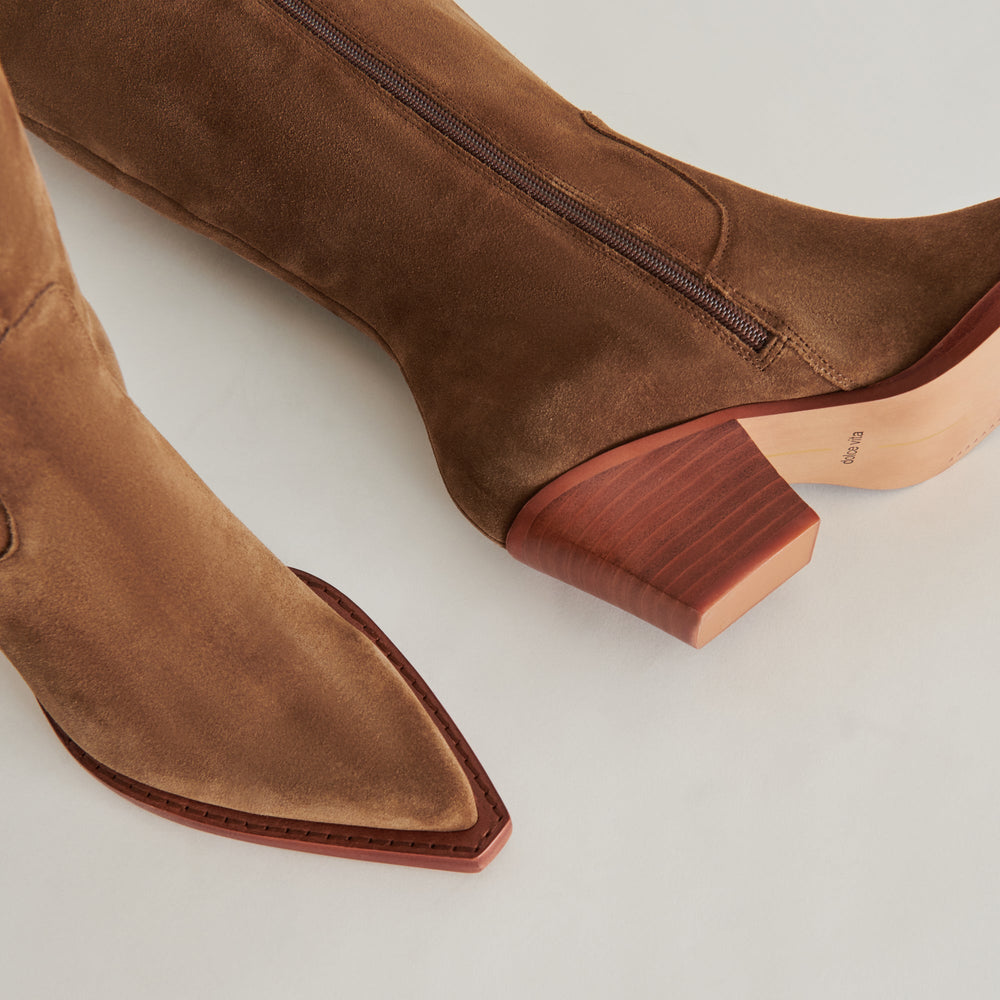 RAJ Wide Calf Boots Brown Suede | Women's Brown Suede Knee-High Boots
 – Dolce Vita / Dolce Vita