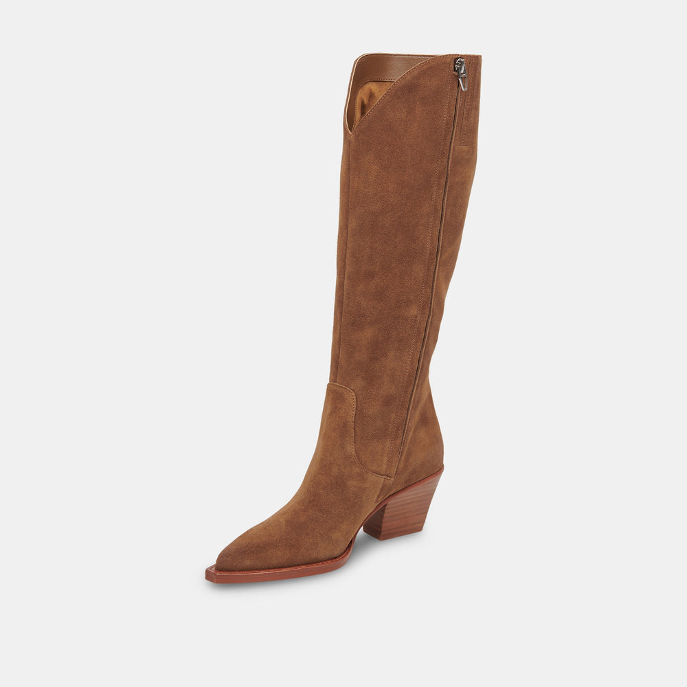 RAJ Wide Calf Boots Brown Suede | Women's Brown Suede Knee-High Boots
 – Dolce Vita / Dolce Vita