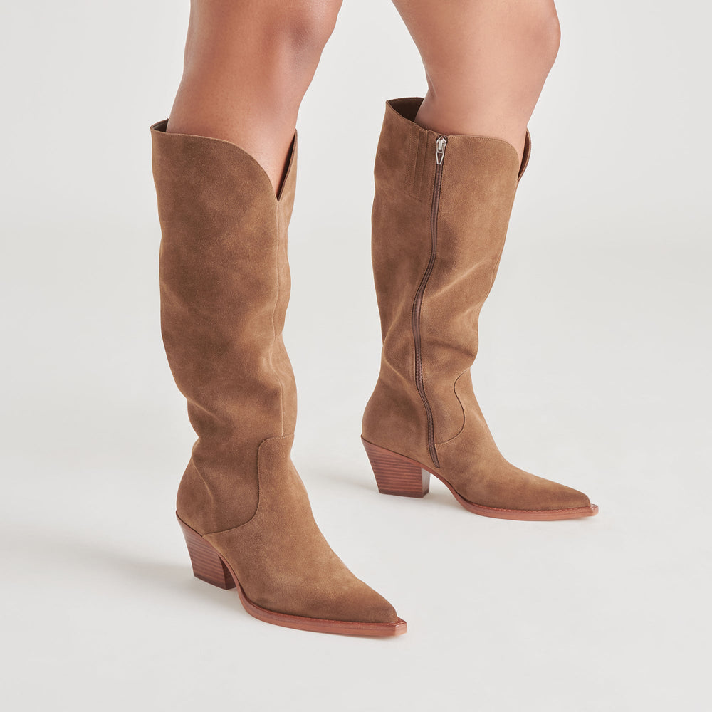 RAJ Wide Calf Boots Brown Suede | Women's Brown Suede Knee-High Boots
 – Dolce Vita / Dolce Vita