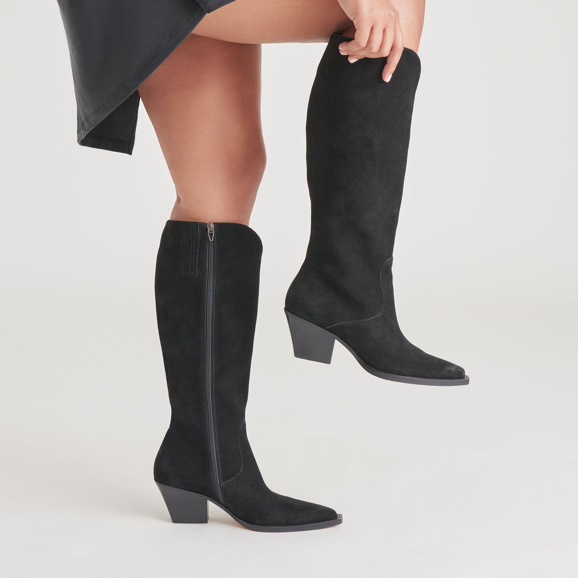 RAJ Wide Calf Boots Onyx Suede | Women's Onyx Suede Knee-High Boots
 – Dolce Vita / Dolce Vita