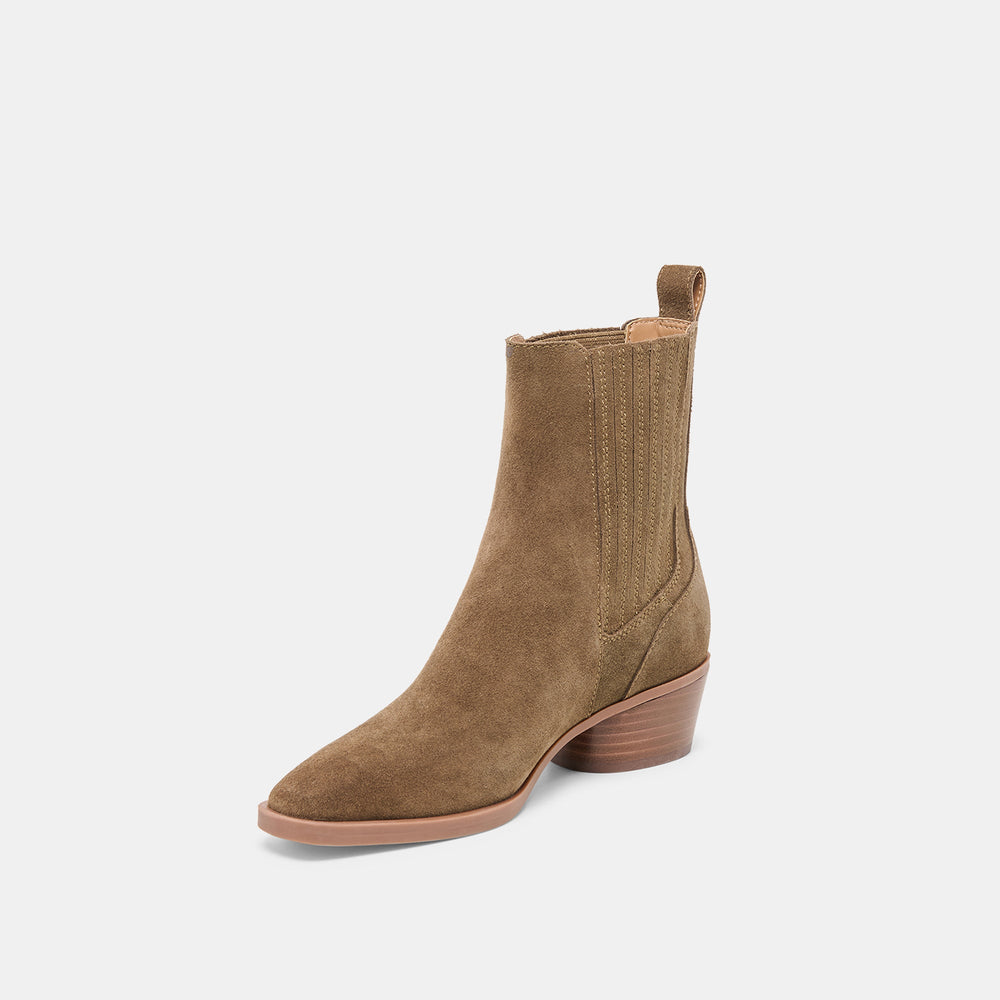 Faint H2O Waterproof Olive Suede Booties / Dolce Vita
