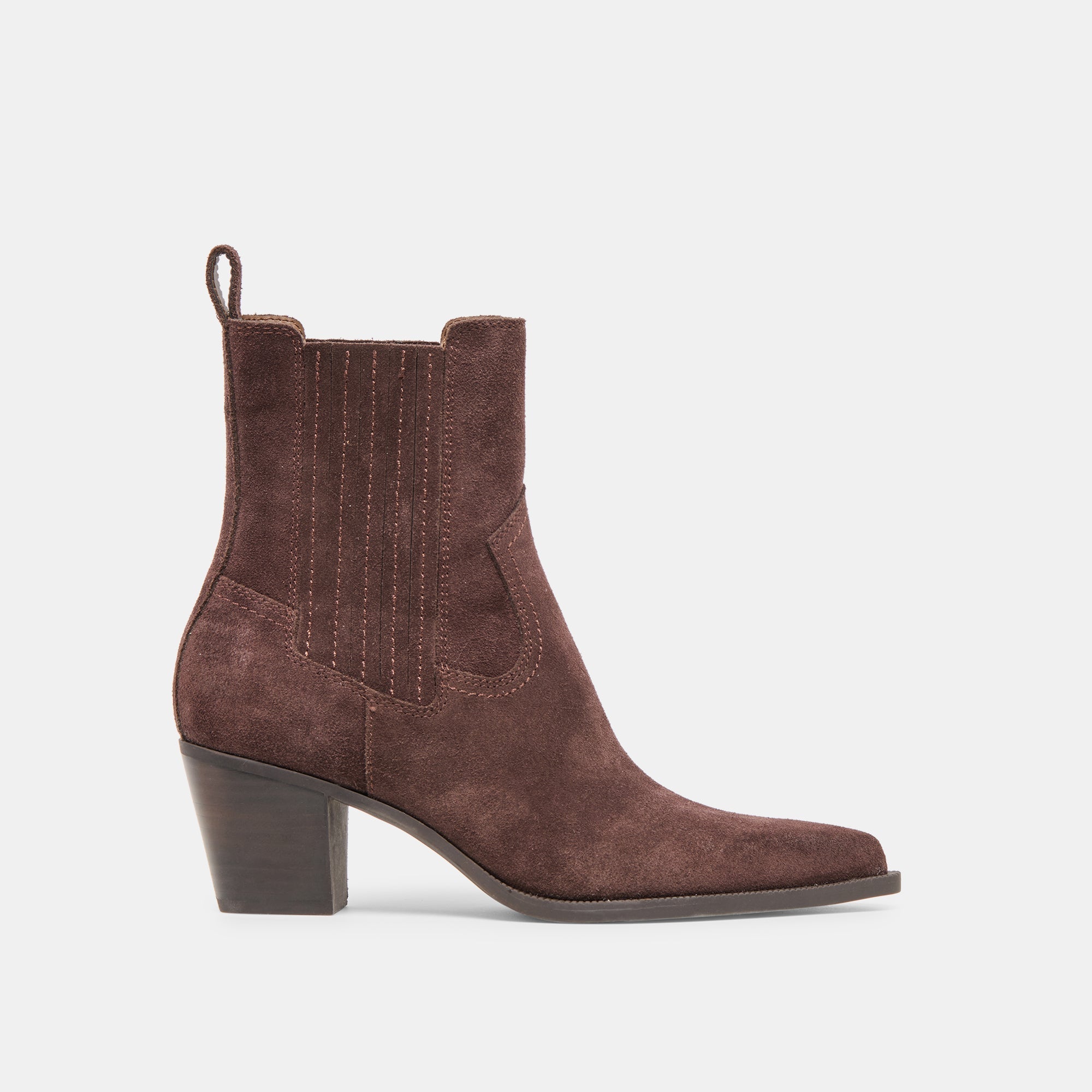 Slim Mahogany Suede Booties / Dolce Vita