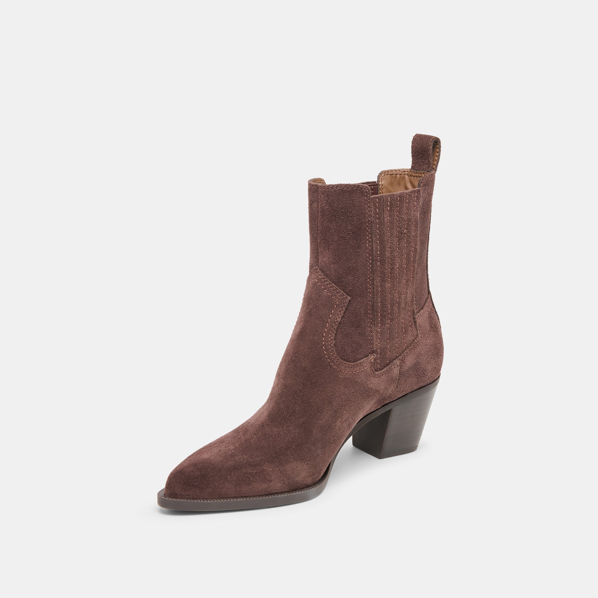 Slim Mahogany Suede Booties / Dolce Vita