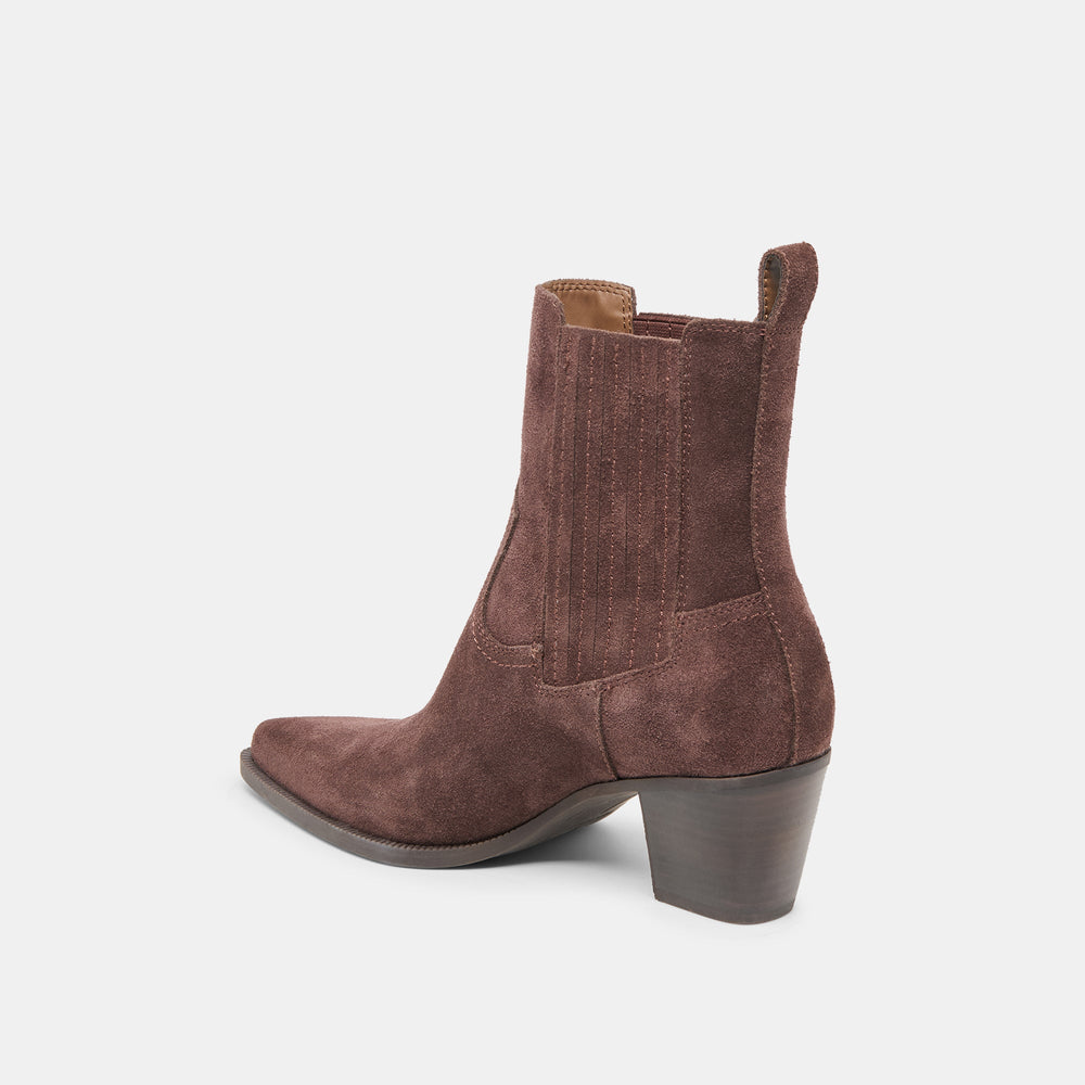 Slim Mahogany Suede Booties / Dolce Vita