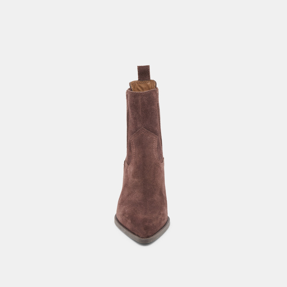 Slim Mahogany Suede Booties / Dolce Vita