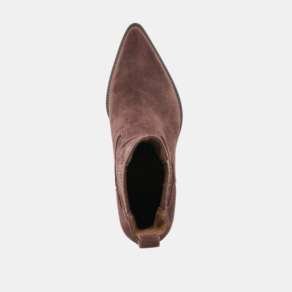 Slim Mahogany Suede Booties / Dolce Vita