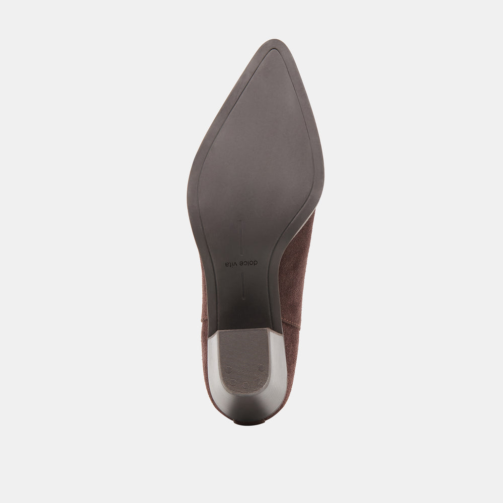 Slim Mahogany Suede Booties / Dolce Vita