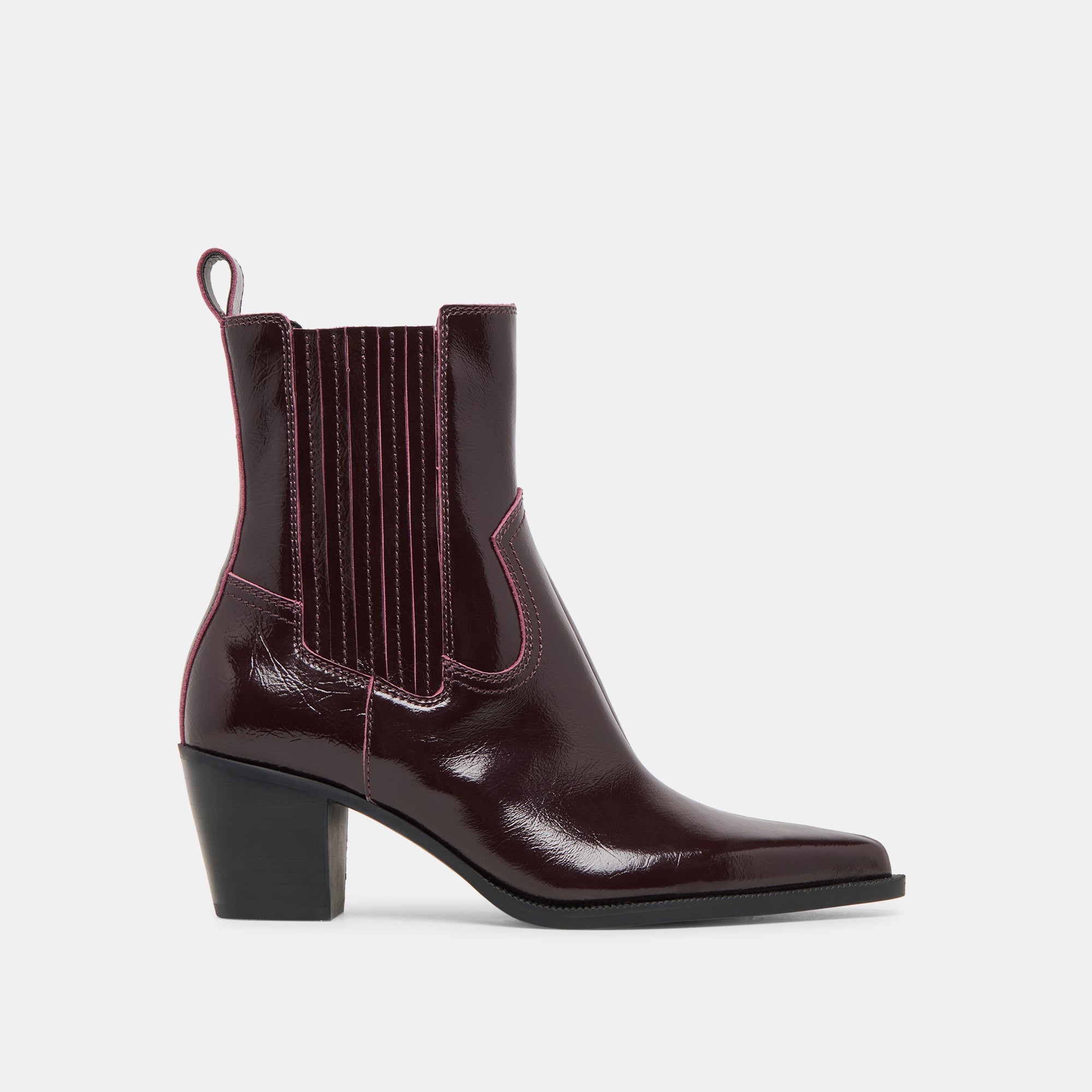 Slim Mulberry Crinkle Patent Booties / Dolce Vita