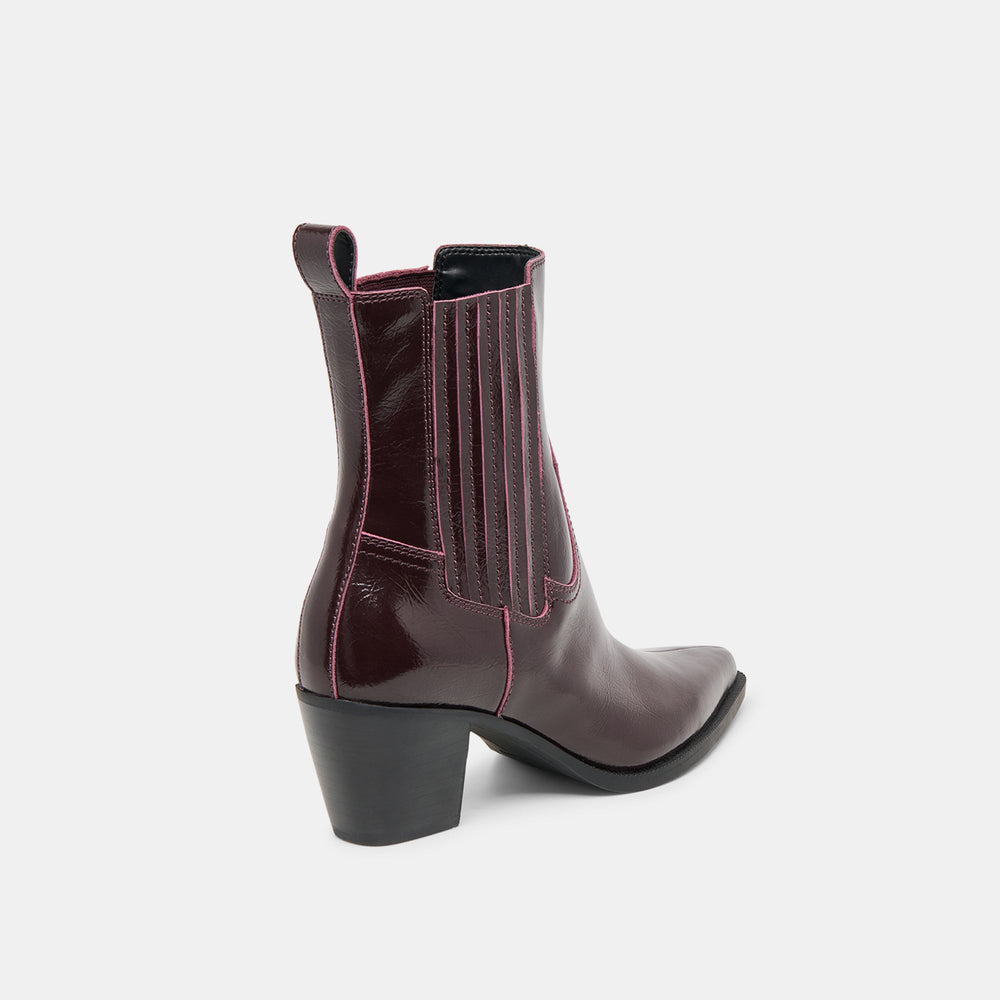 Slim Mulberry Crinkle Patent Booties / Dolce Vita