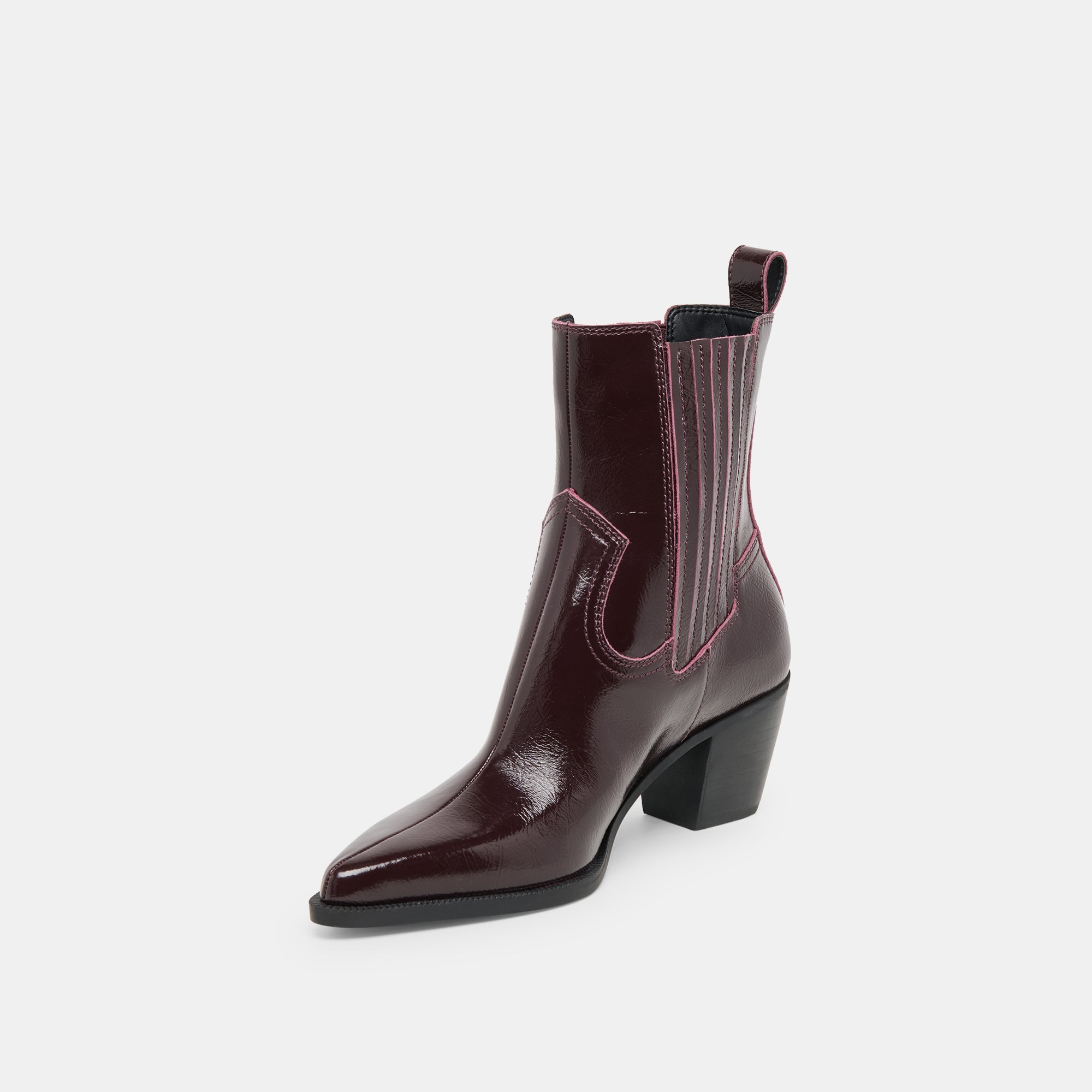 Slim Mulberry Crinkle Patent Booties / Dolce Vita