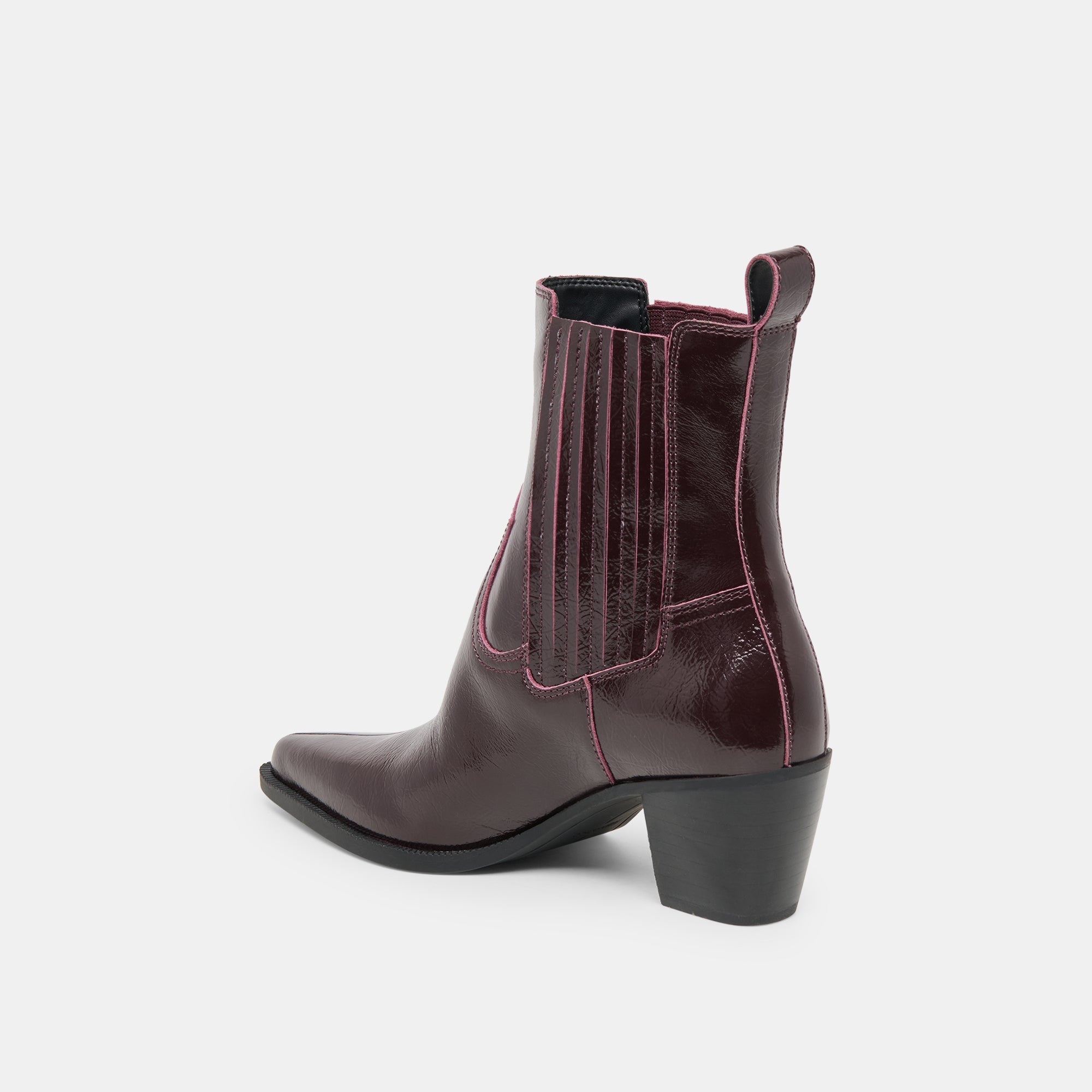 Slim Mulberry Crinkle Patent Booties / Dolce Vita