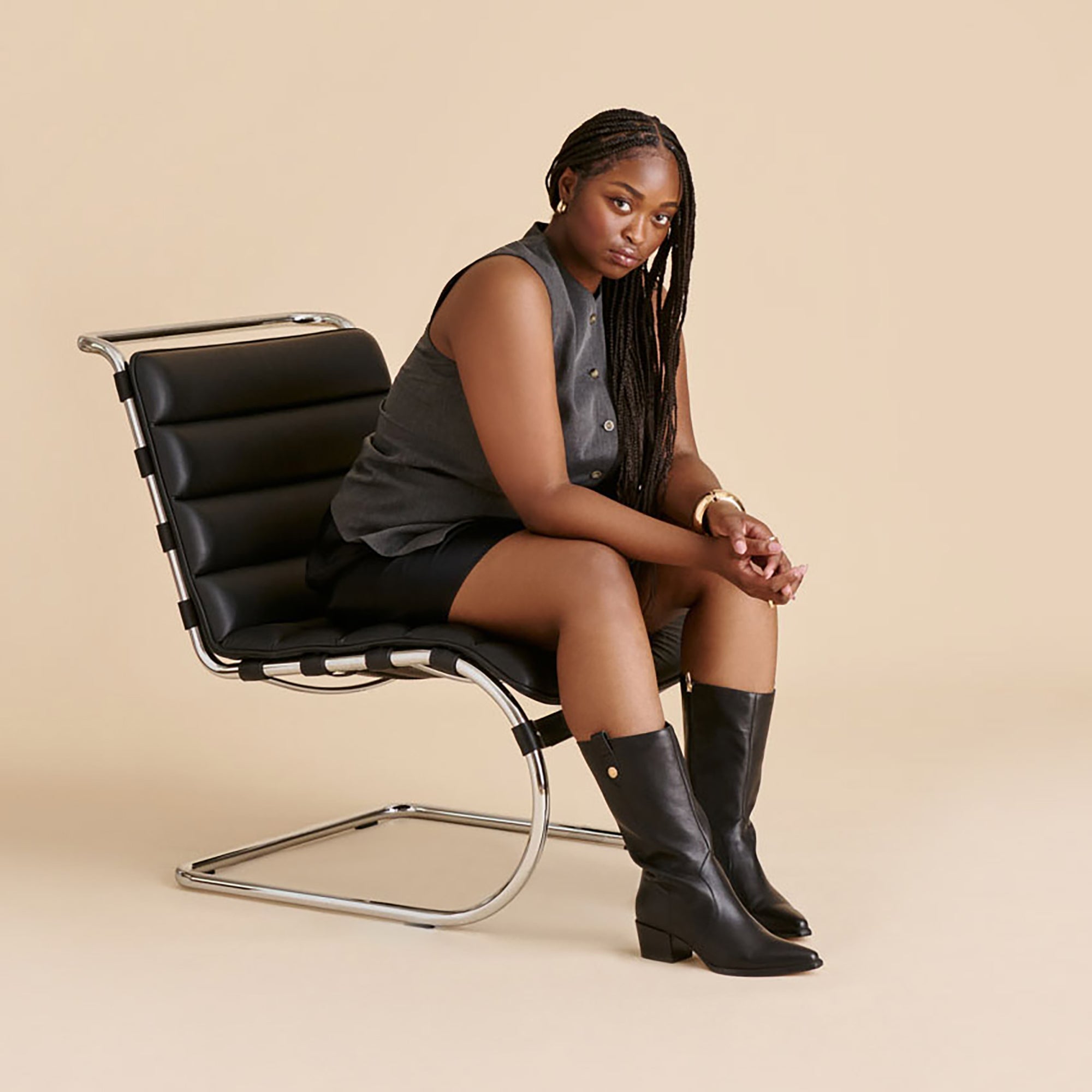 Vern Black Leather Wide Calf Boots / Dolce Vita