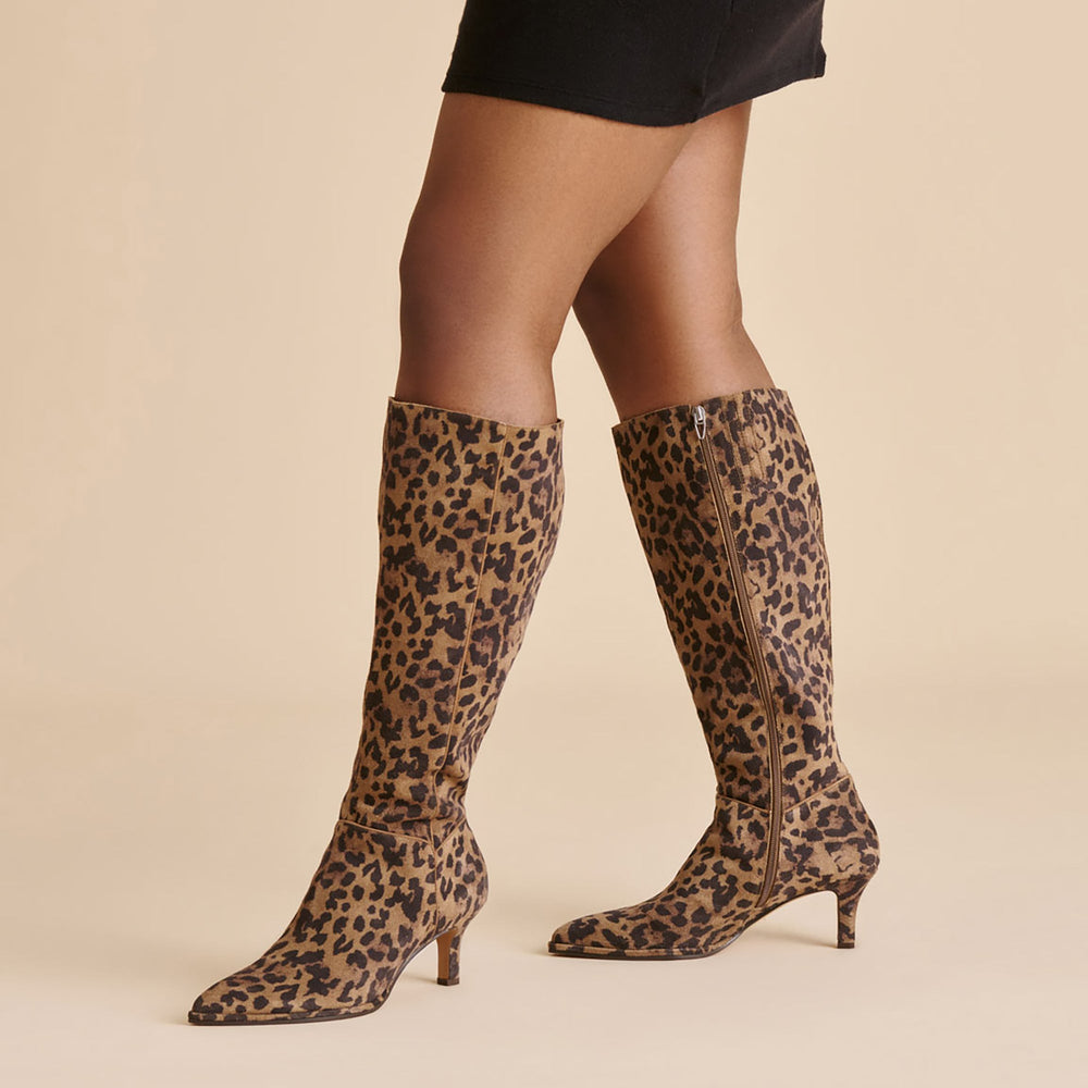 Aldy Brown Leopard Printed Suede Wide Calf Boots / Dolce Vita
