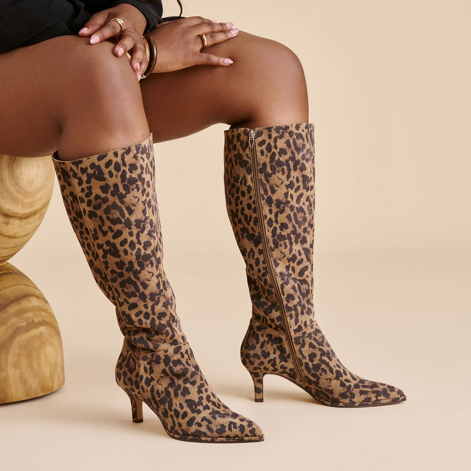 Aldy Brown Leopard Printed Suede Wide Calf Boots / Dolce Vita