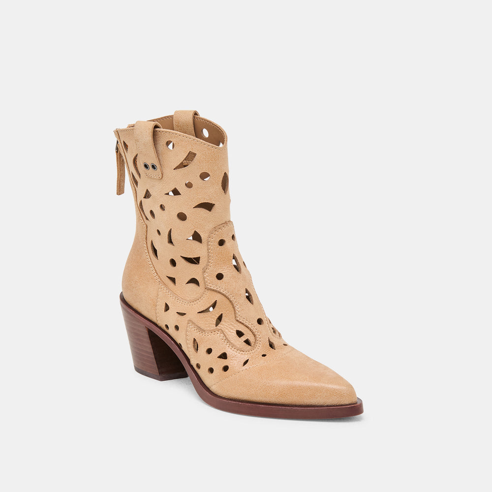 Zenobi Camel Distressed Leather Booties / Dolce Vita