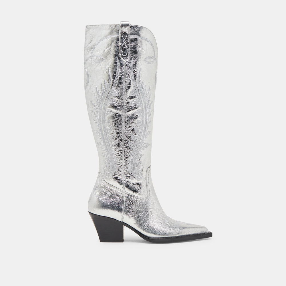 Ryatt Extra Wide Calf Silver Boots | Distressed Leather Boots
 – Dolce Vita / Dolce Vita