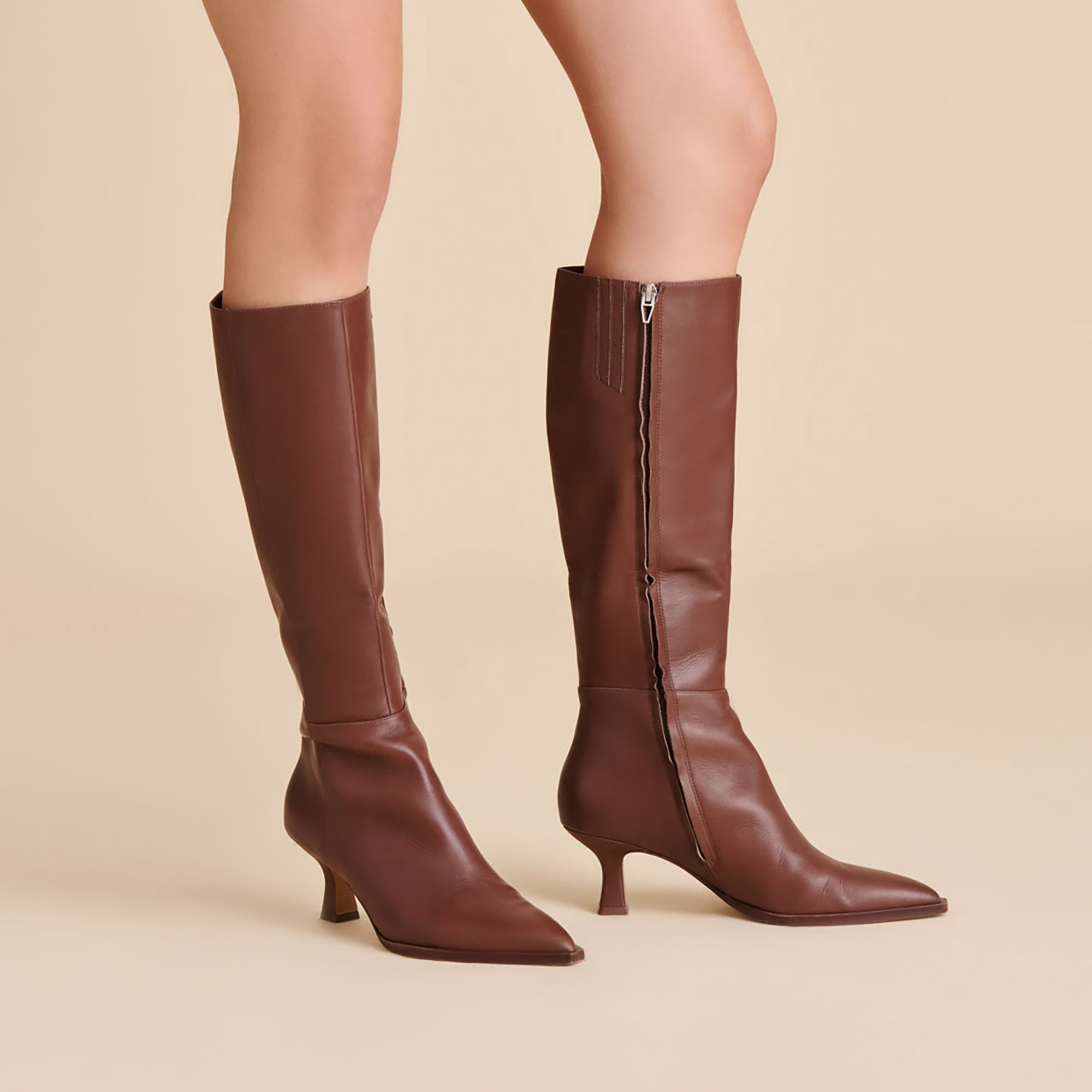 Auggie Chocolate Leather Narrow Calf Boots / Dolce Vita