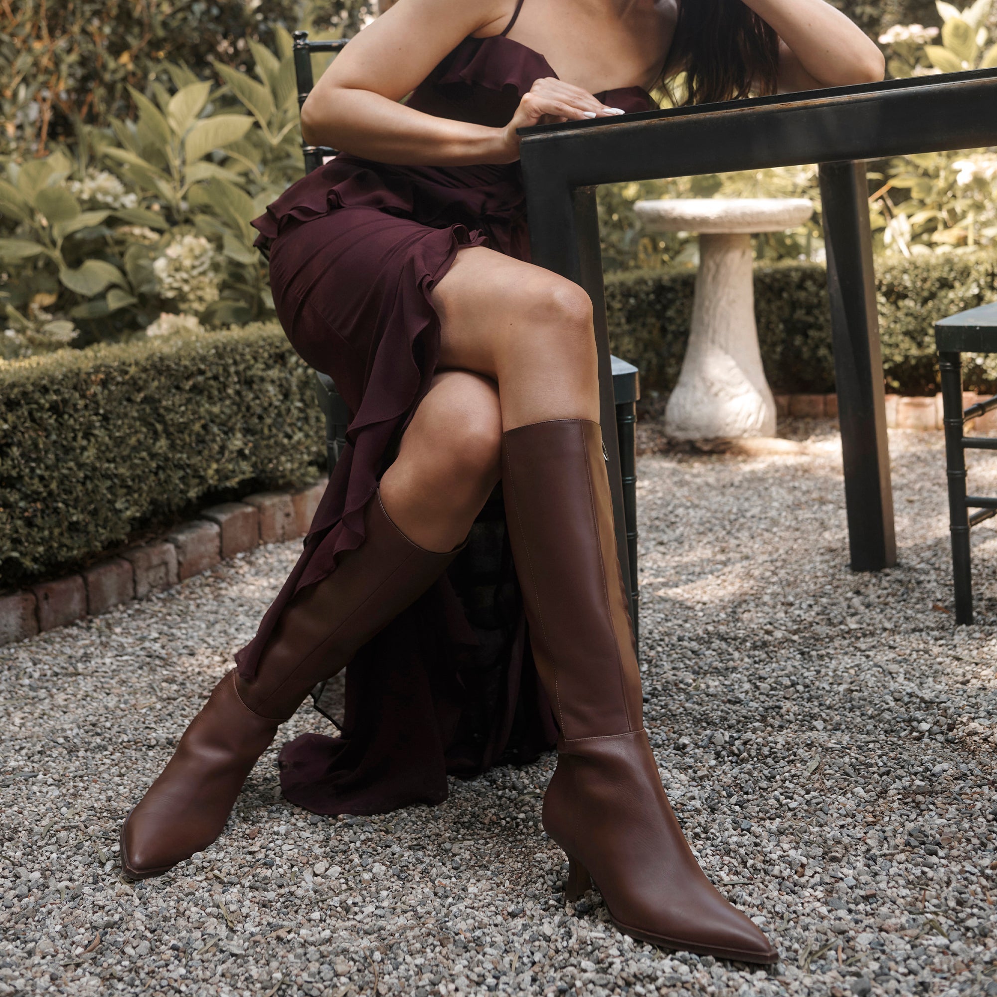 Auggie Chocolate Leather Narrow Calf Boots / Dolce Vita