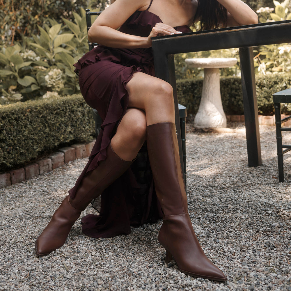 Auggie Chocolate Leather Narrow Calf Boots / Dolce Vita