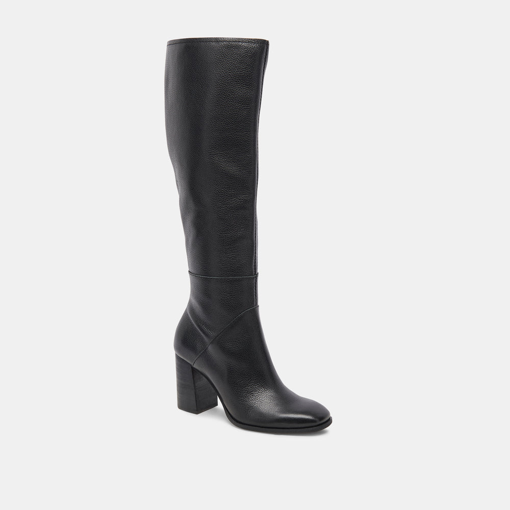 FYNN Wide Calf Boots Onyx Leather | Women's Onyx Knee-High Boots
 – Dolce Vita / Dolce Vita