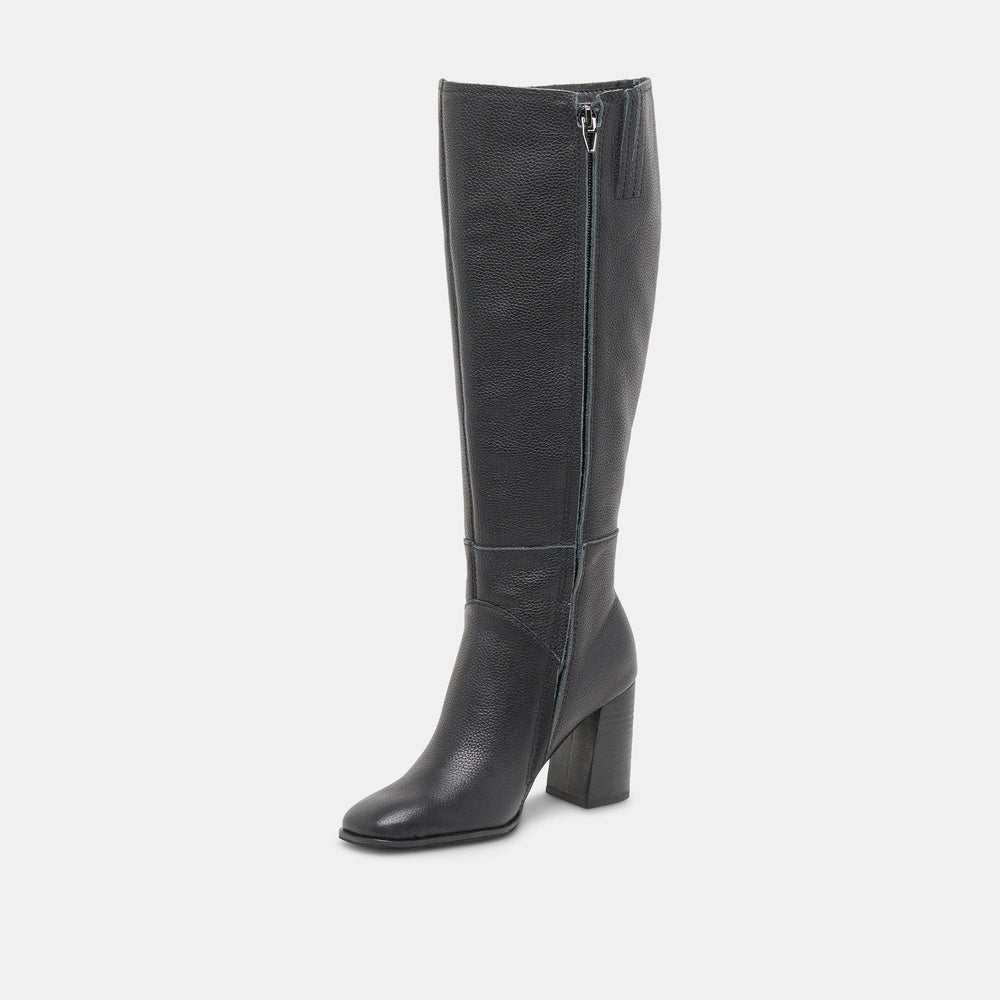 FYNN Wide Calf Boots Onyx Leather | Women's Onyx Knee-High Boots
 – Dolce Vita / Dolce Vita