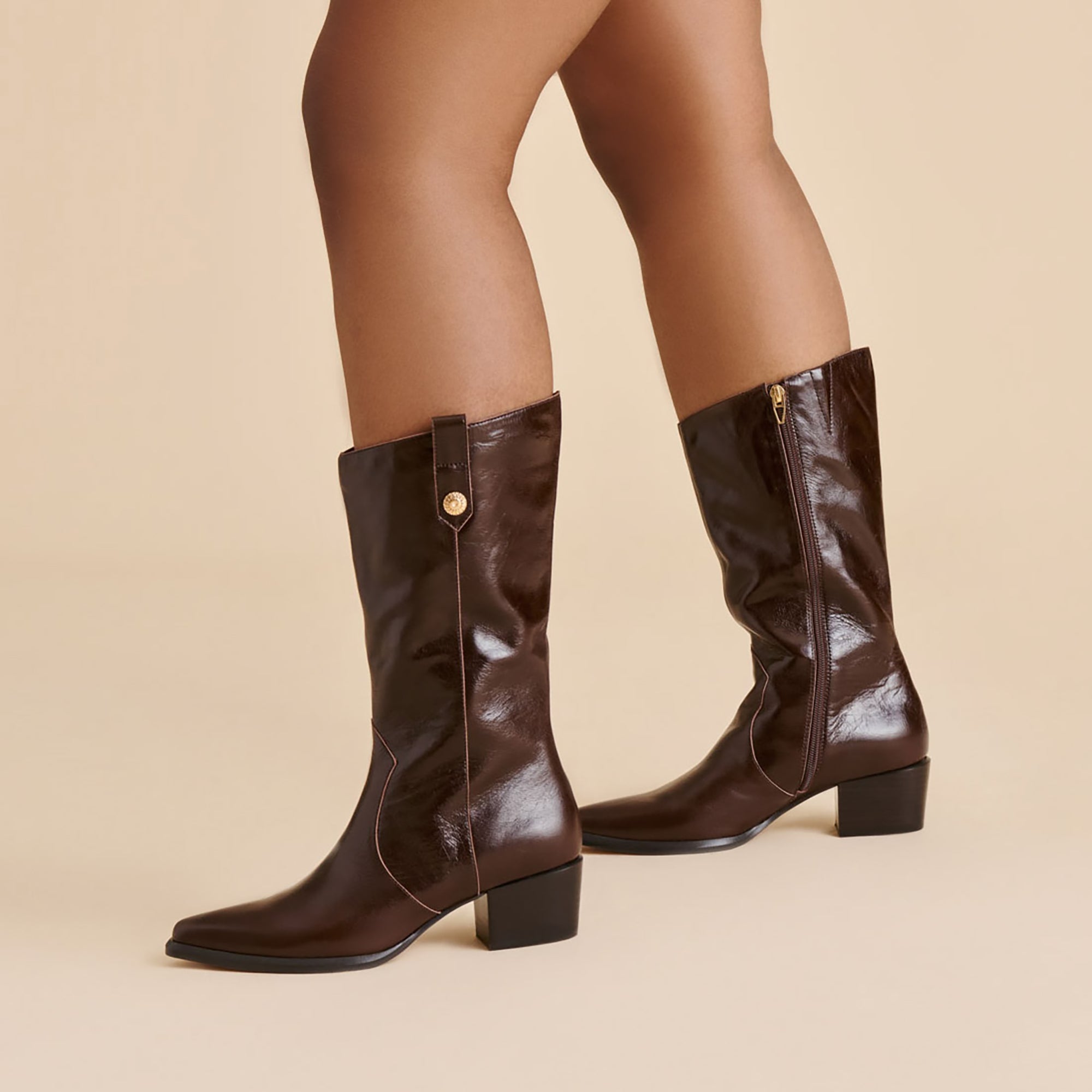 Vern Chocolate Leather Wide Calf Boots / Dolce Vita