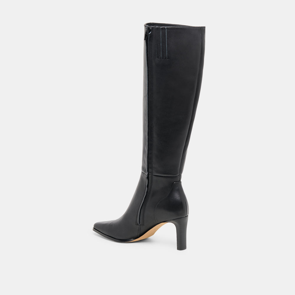 Emmi Black Leather Wide Calf Boots / Dolce Vita