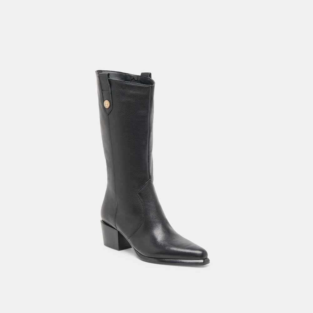 Vern Black Leather Wide Calf Boots / Dolce Vita