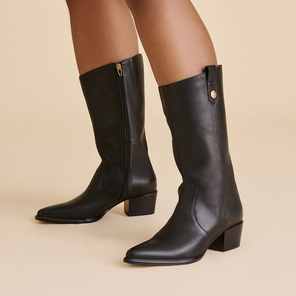 Vern Black Leather Wide Calf Boots / Dolce Vita