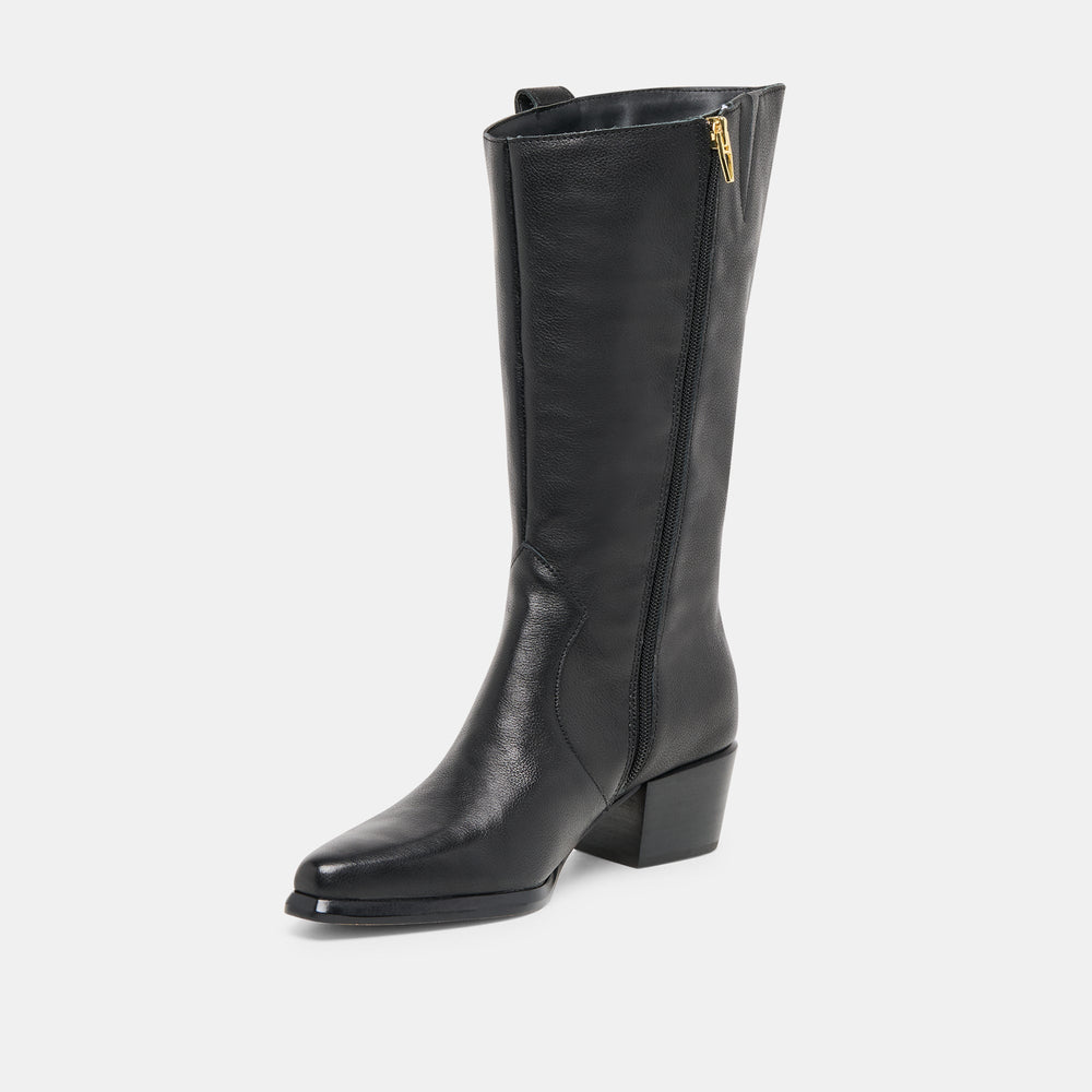 Vern Black Leather Wide Calf Boots / Dolce Vita