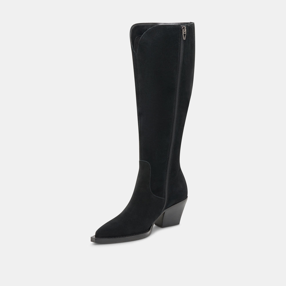RAJ Wide Calf Boots Onyx Suede | Women's Onyx Suede Knee-High Boots
 – Dolce Vita / Dolce Vita