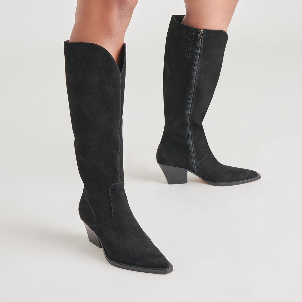 RAJ Wide Calf Boots Onyx Suede | Women's Onyx Suede Knee-High Boots
 – Dolce Vita / Dolce Vita