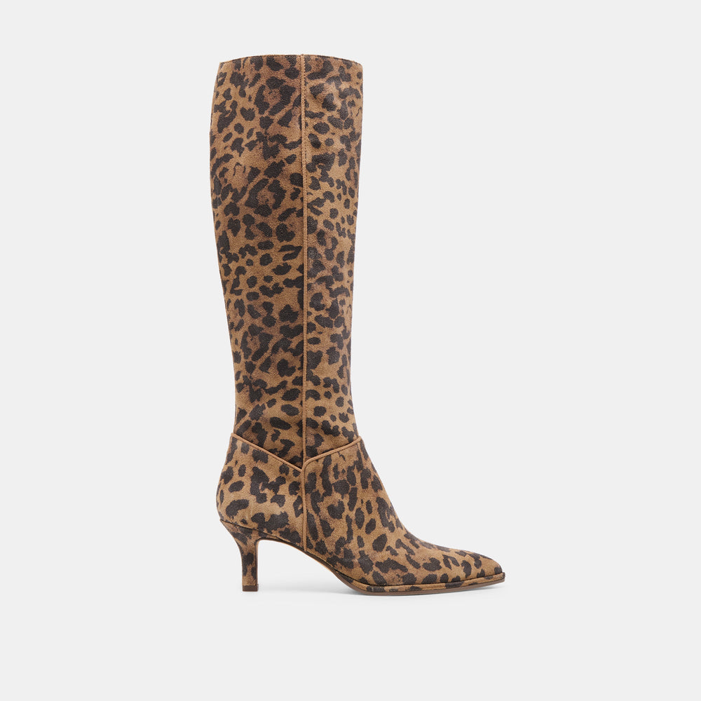 Aldy Brown Leopard Printed Suede Wide Calf Boots / Dolce Vita