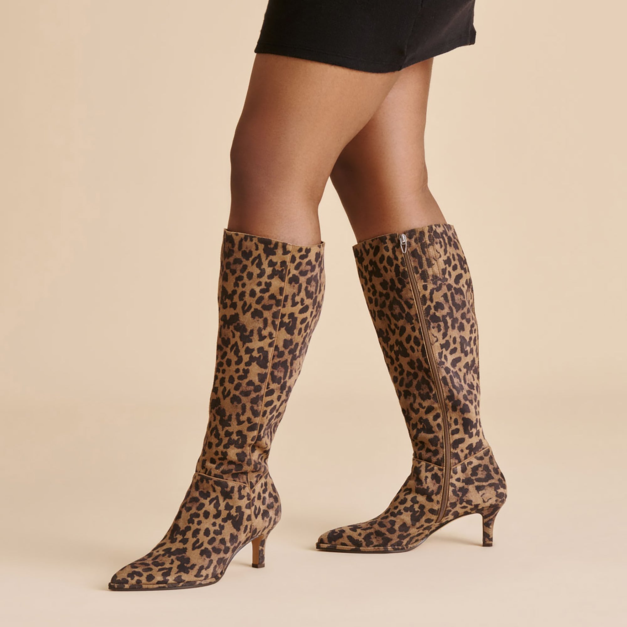 Aldy Brown Leopard Printed Suede Wide Calf Boots / Dolce Vita