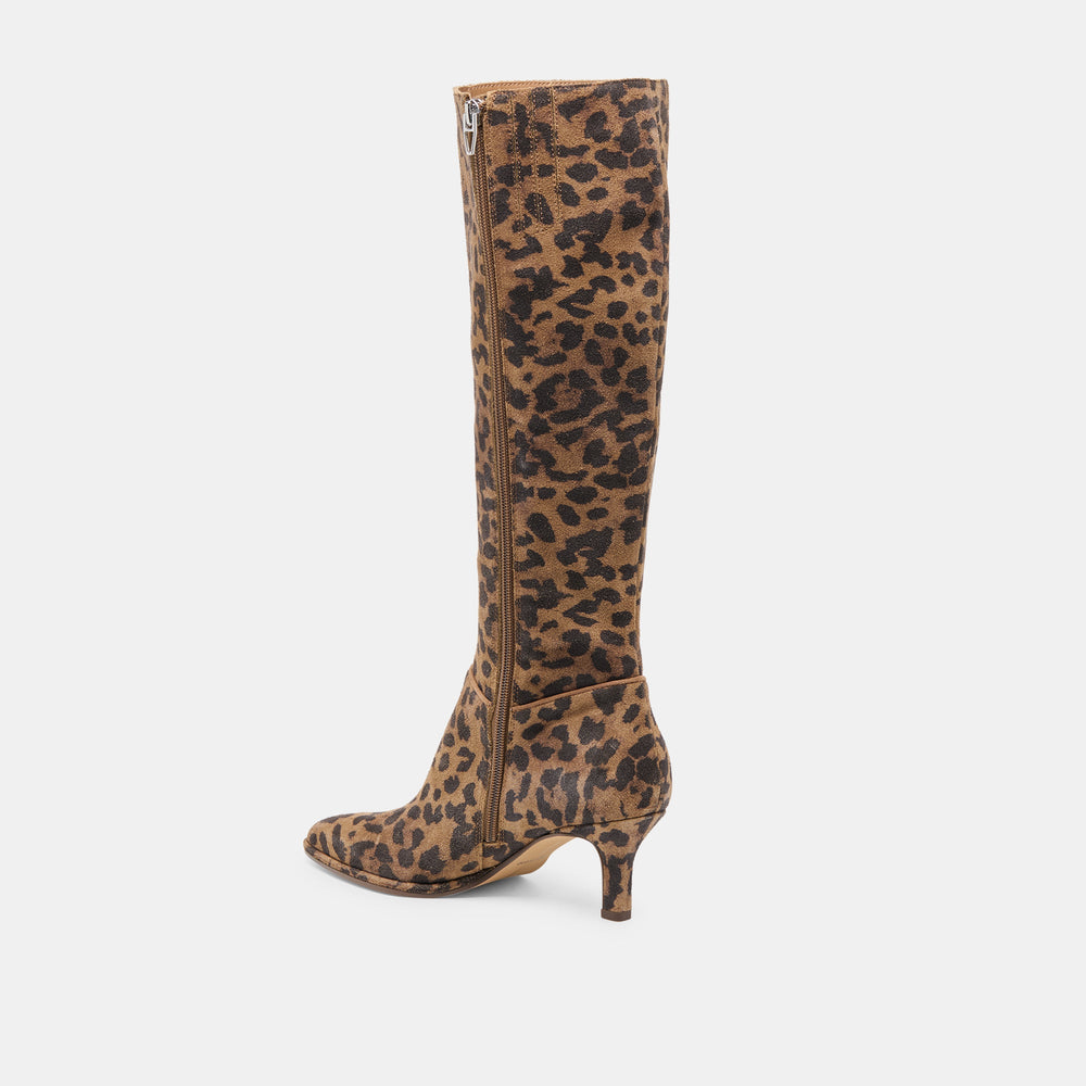 Aldy Brown Leopard Printed Suede Wide Calf Boots / Dolce Vita